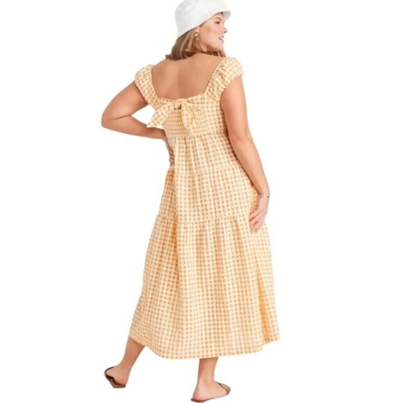 Old Navy Womens M Fit Flare Tiered Seersucker All Day Yellow Gingham Maxi Dress - Picture 3 of 12